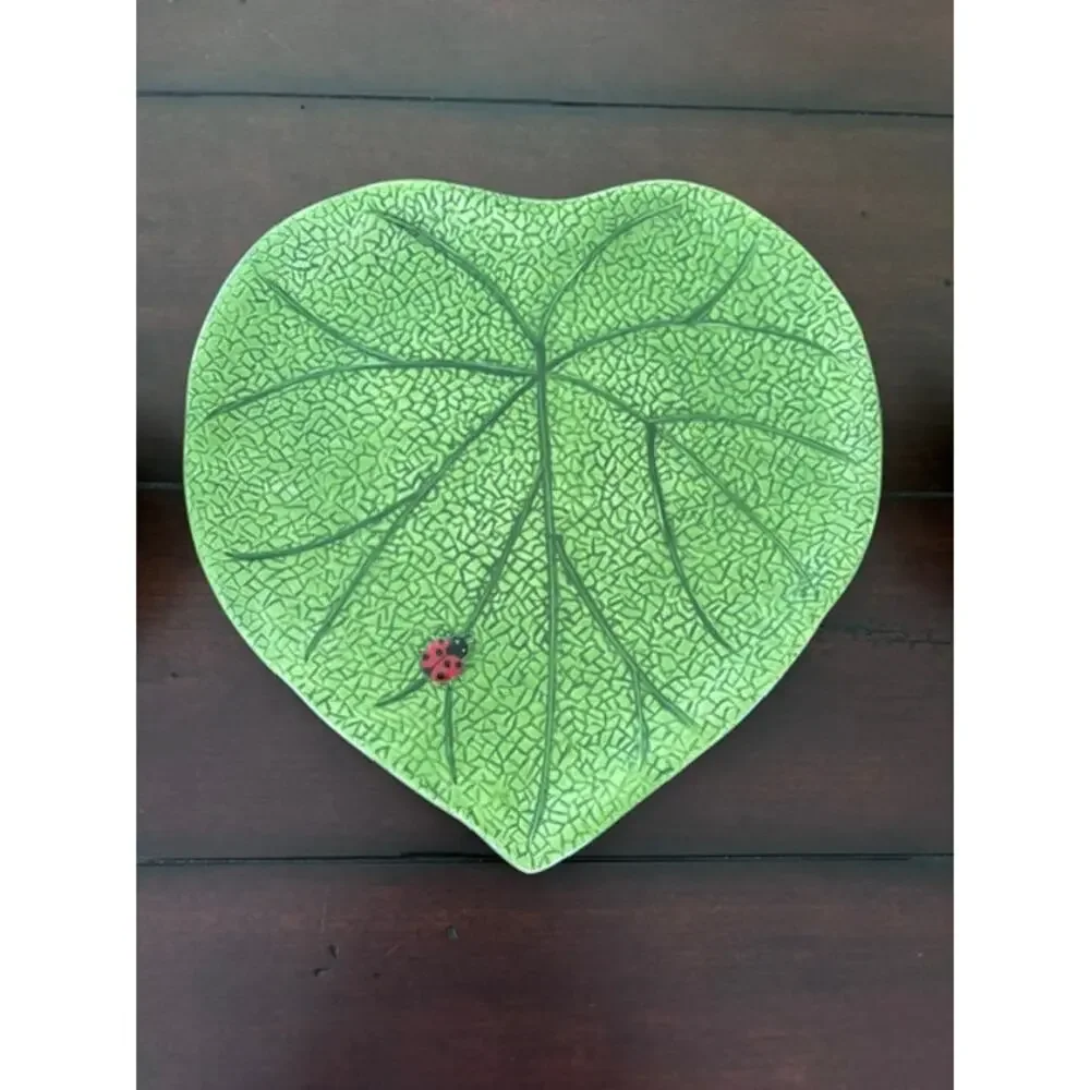 Pier 1 Ladybug Leaf Serving Tray Bowl Set Hand Painted Earthenware 3 Pc